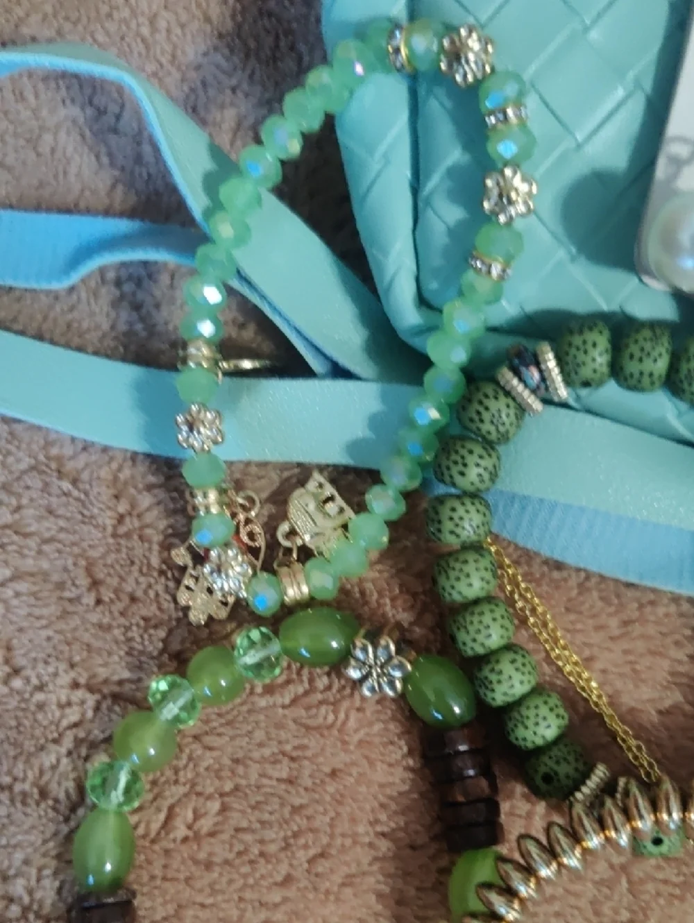 Aqua Quilted Mini Crossbody Bag with Cat Charm - Picture 6 of 10